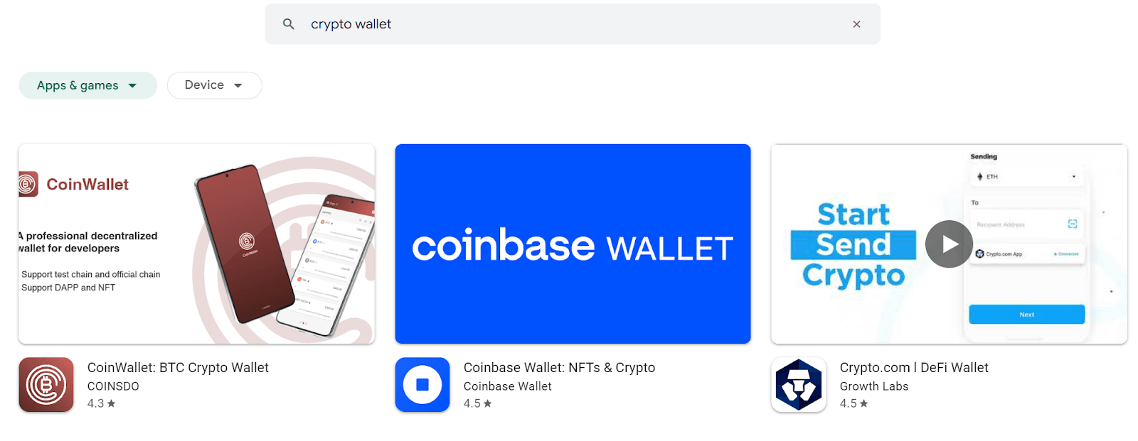 Screenshot of CoinWallet being ranked first in Google Play Store